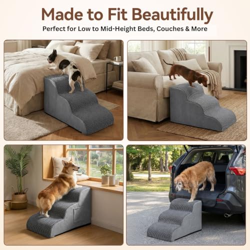 Dog Stairs for Small Dogs 15.7" H 3 (Grey / 15.7"W x 22.4"D x 15.7"H)