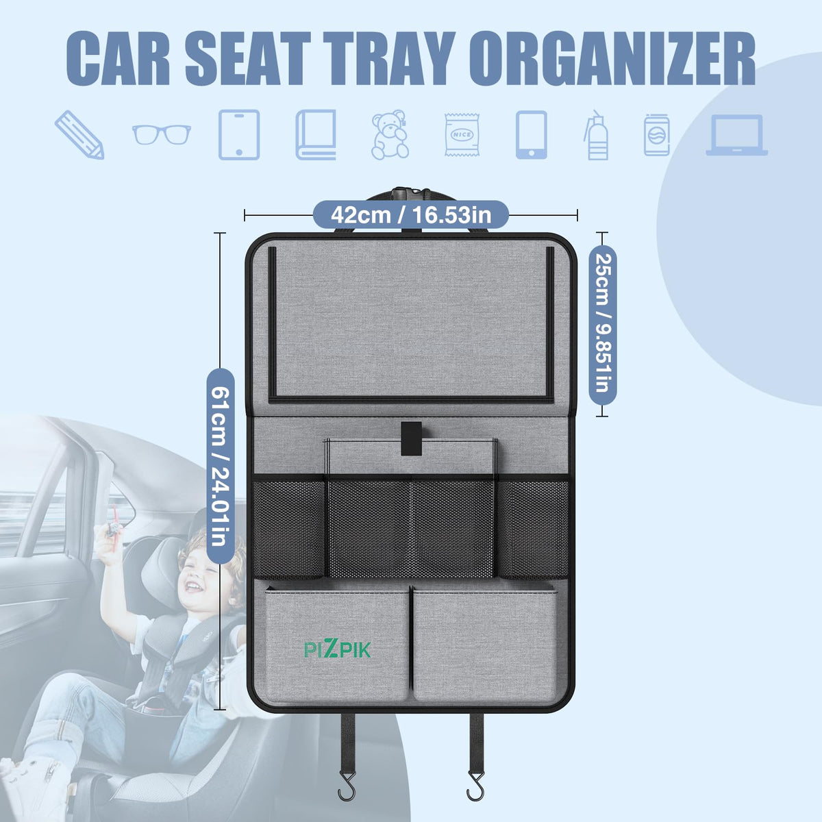 Car Backseat Organizer with Tablet Holder (Gray / 2pack)