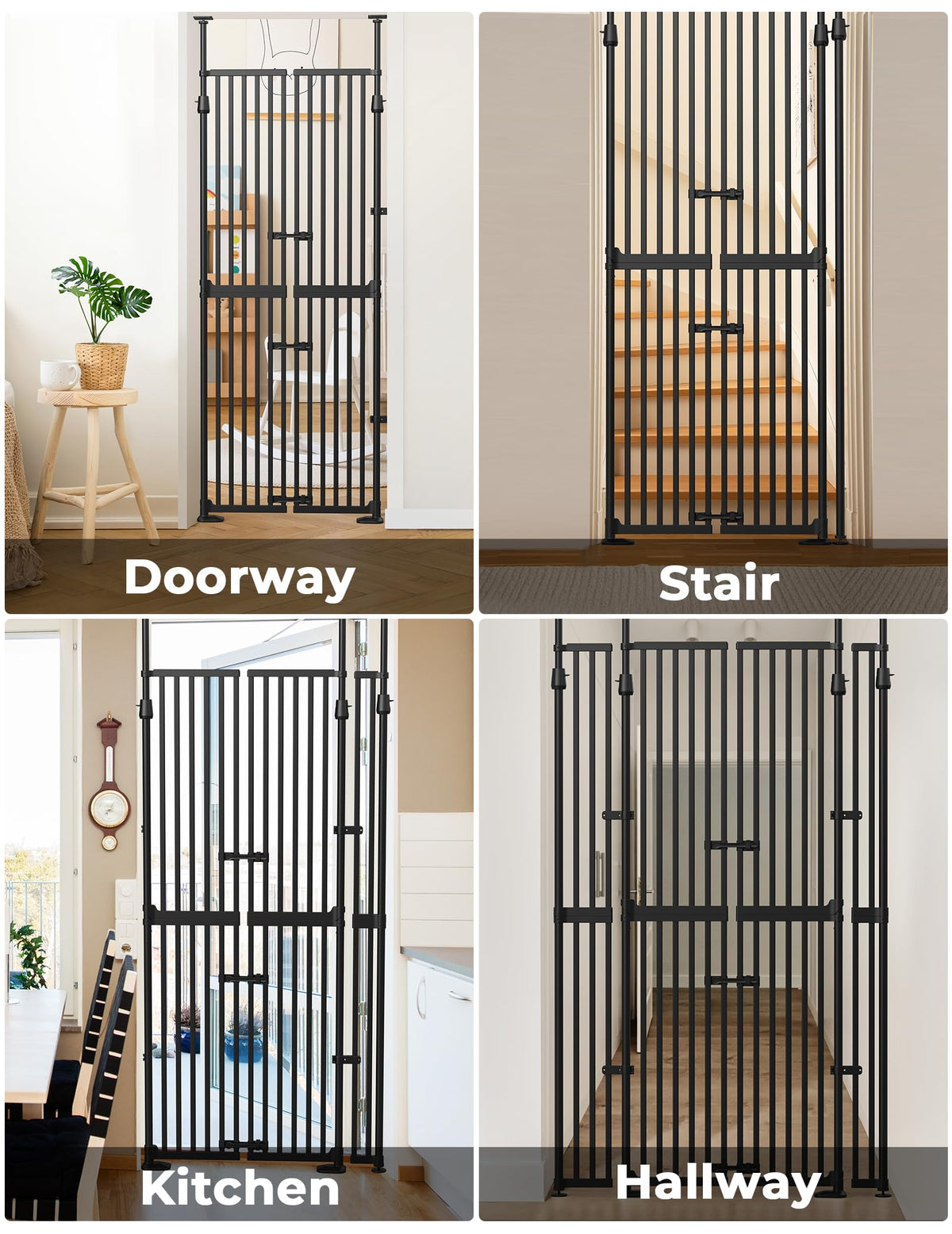 Extra Tall Cat Gate for Doorway (Black:74.8"-90.5" H x 30.3"-47.2" W)