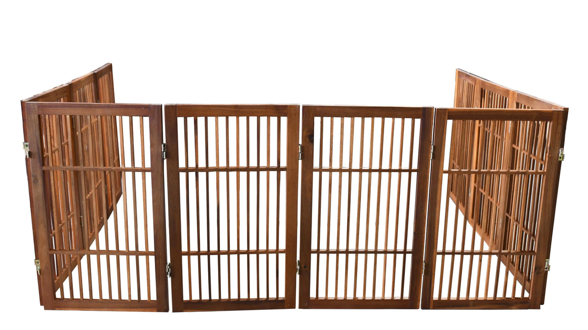 Pet Dog Gate Freestanding (10 Panel 30" Tall / Brown Pet Gate)