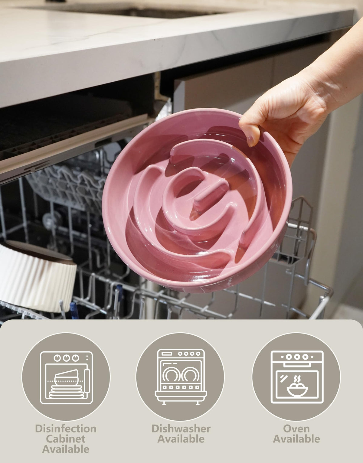 Ceramic Slow Feeder Dog Bowls Elevated (Pink + Stand / 8 Inches)