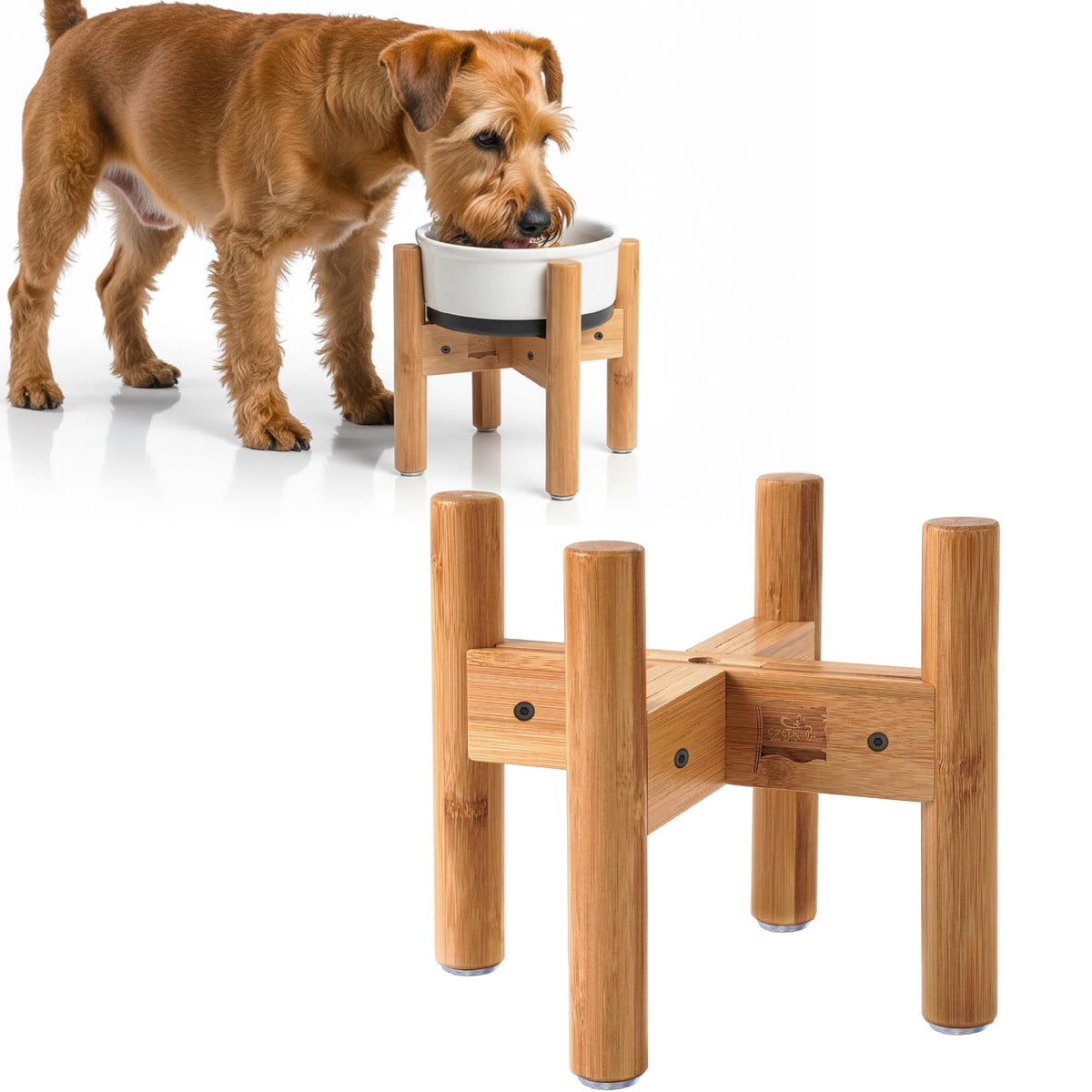 Dog Bowl Stand for Small (For Medium Dogs - 9 inch Height / Bamboo)
