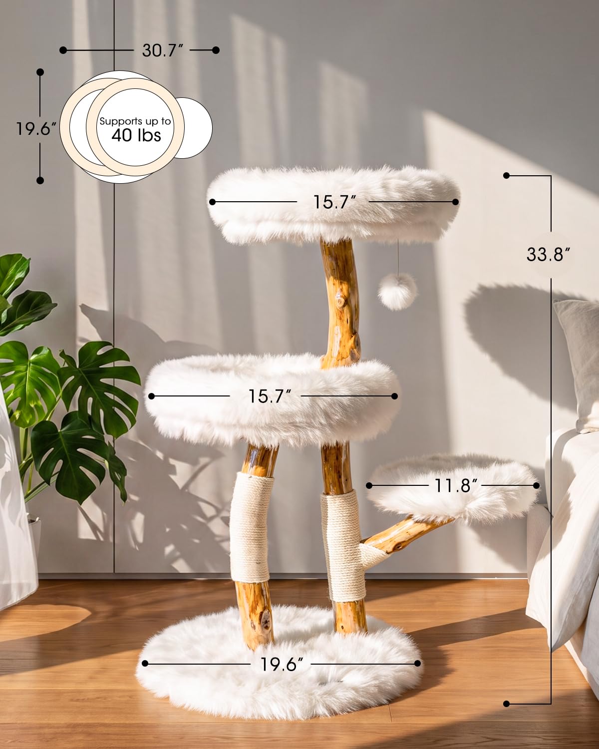 Solid Wood Cat Tree (Creamy White / Small)