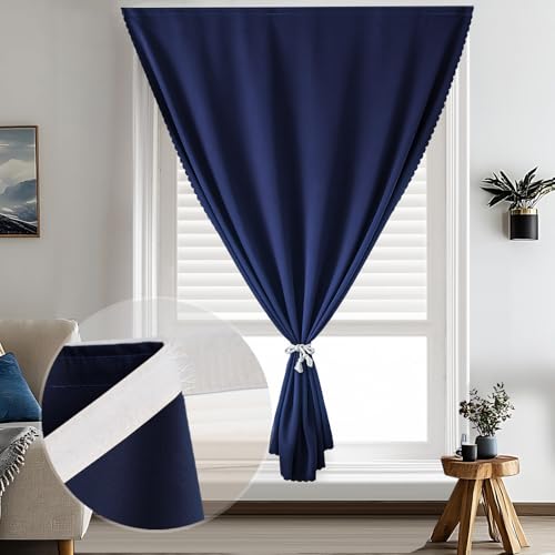 Self Adhesive Curtains (35"W x 59"L (Pack of 2) / Navy Blue)