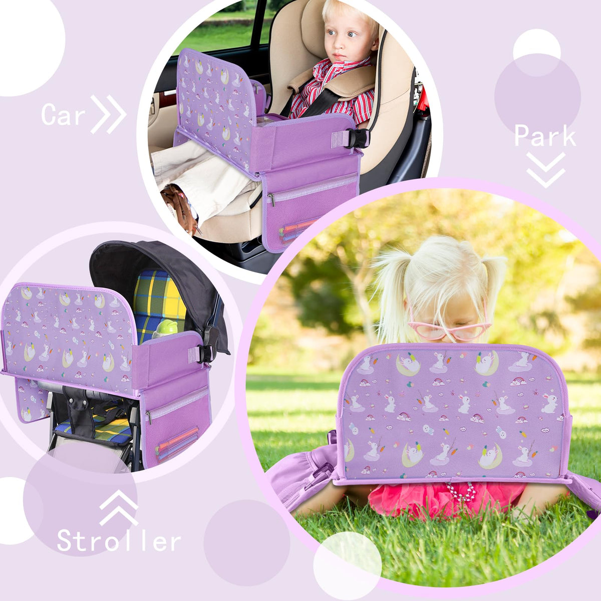 Kids Travel Tray for Car Seat (ColorfulRabbit Purple)