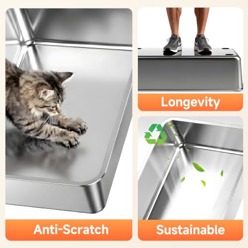Stainless Steel Litter Box with High Sides (Gray-L3)