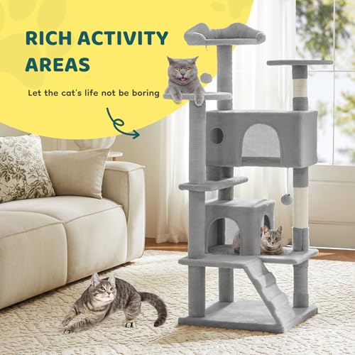 54 inch Cat Tree Tower with Scratching Posts (Light Grey / 54×19.7×19.7IN)
