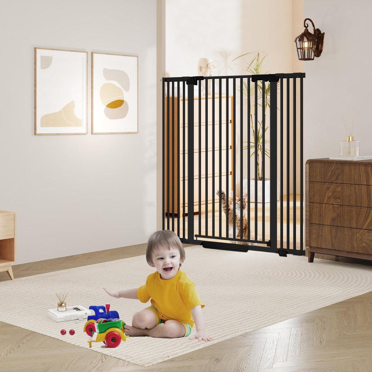 51'' Extra Tall Cat Gate Barrier for Doorways Hallways (Black-51"tall / 30''-49.2''Wide)