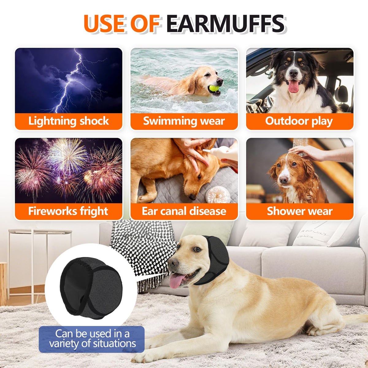 Dog Ear Muff Waterproof Noise Canceling Ear Protection (Grey / Medium)