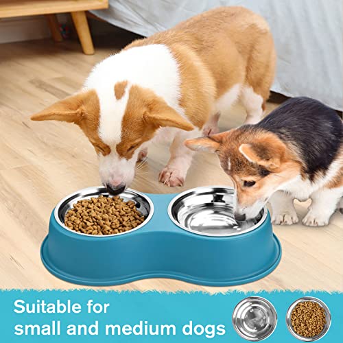 Stainless Steel Dog Bowls Double Non (Medium-18oz / 7.Lake Blue)
