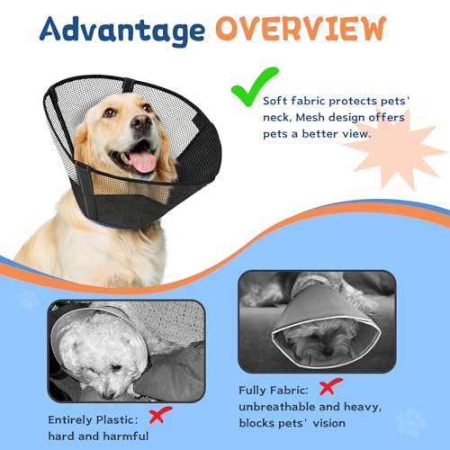 Dog Cone Collar Soft to Stop Licking Surgery Recovery Alternative (Black and Blue / S(Depth: 7.3in, Girth: 11.4-12.6in))