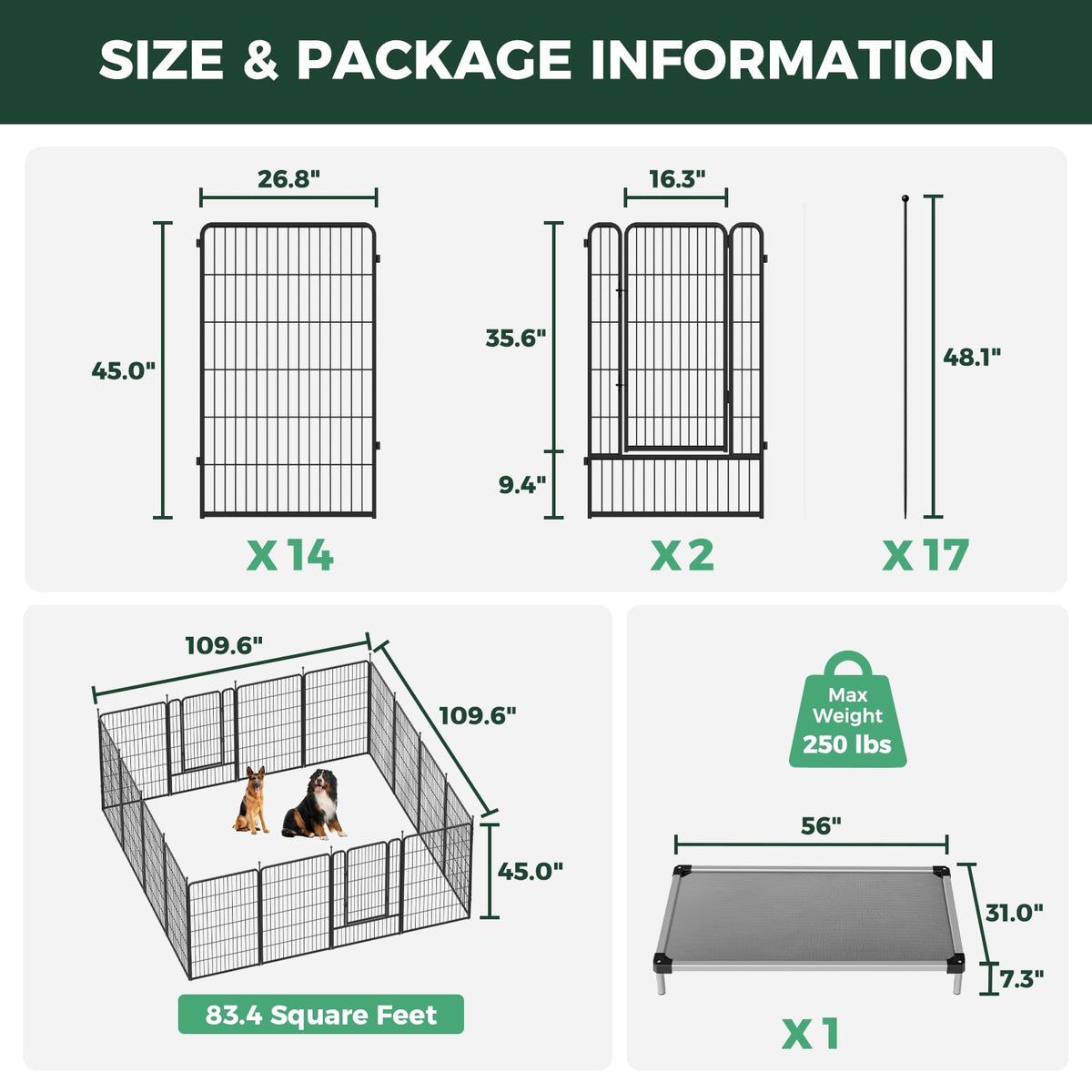 Rollick Dog Playpen with Padded Dog Bed (Black / 45"H)
