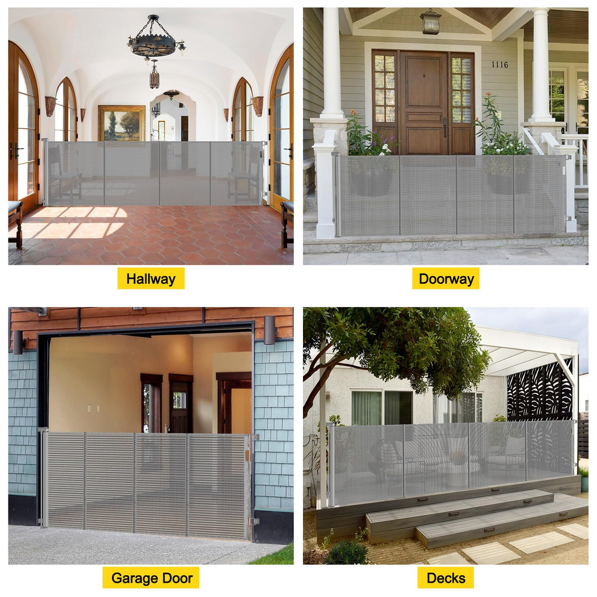 Reinforced 42" Extra Tall x 80" Wide Retractable Baby Gates with Rods (Gray / Reinforced 42" Tall X 80" Wide)
