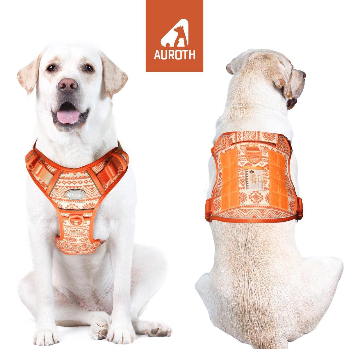 Tactical Dog Harness Medium Sized Dog No Pull Adjustable Dog Vest (Tribal Patterns-Orange / M(Neck:16-22",Chest:22-33"),35-50 lbs)