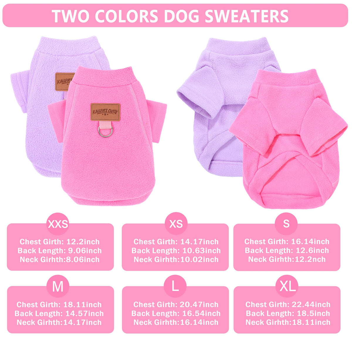 2 Pack Dog Sweaters with Leash Ring Fleece Dog Winter Clothes for Small Medium Dogs Girl Boy Turtleneck Pet Pullover Sweatshirt Puppy Sweaters Cat Apparel Clothing (Pink-Purple / Medium)