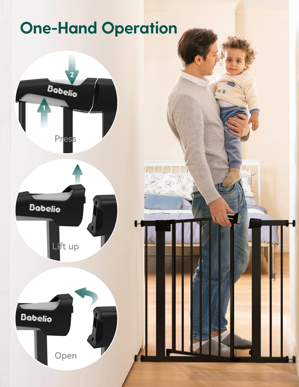 29 48 in Baby Gate for Stairs No Drilling (Black / 30"Tall 29"-48" Wide)