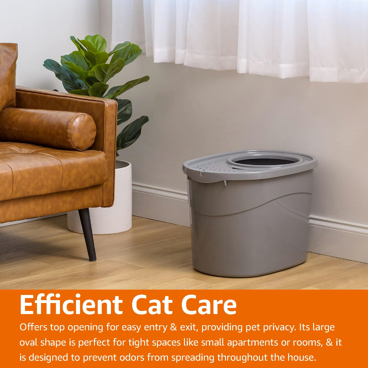 Large Cat Litter Box with High Sides (Grey / Top Entry)