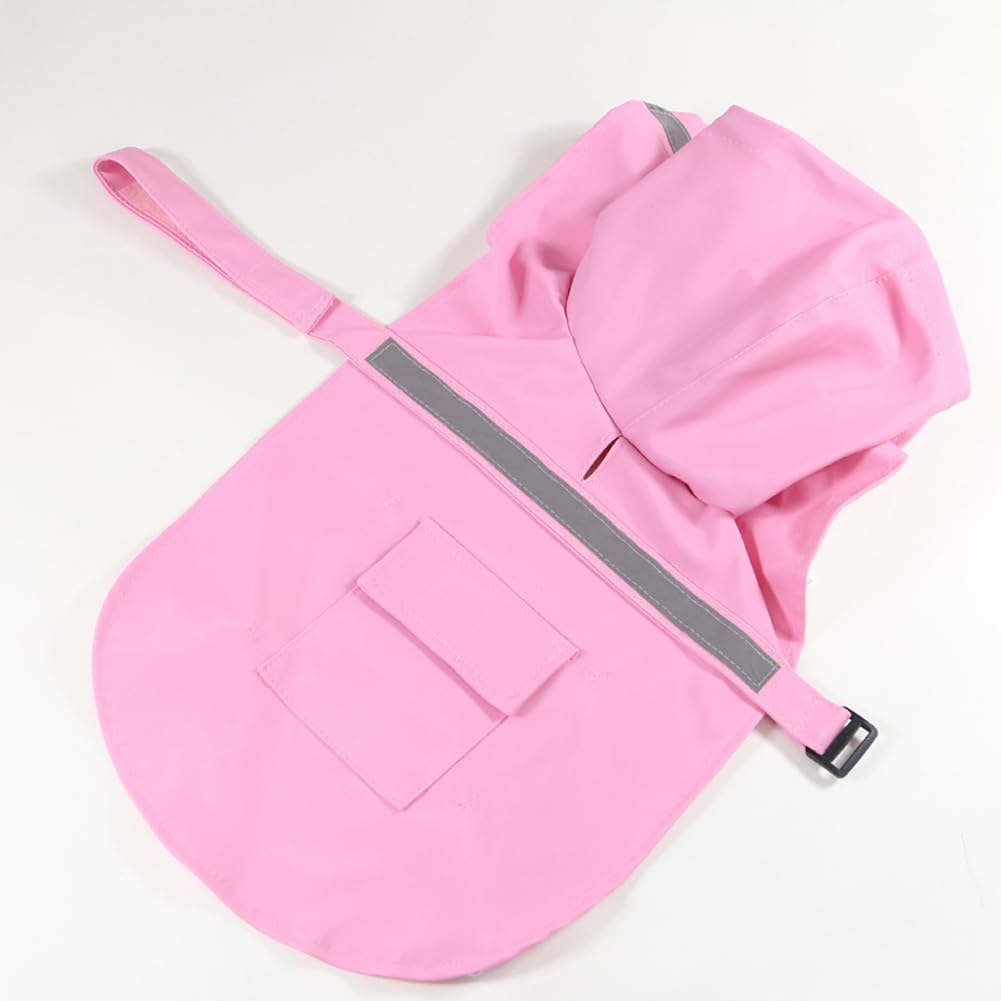 Dog Raincoats with Reflective Strip Hoodie (D4-Pink / 28B (85-100 lbs))