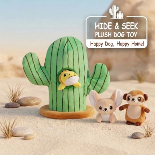 Squeaky Hide and Seek Dog Toys for Small and Medium Dogs (Cactus)