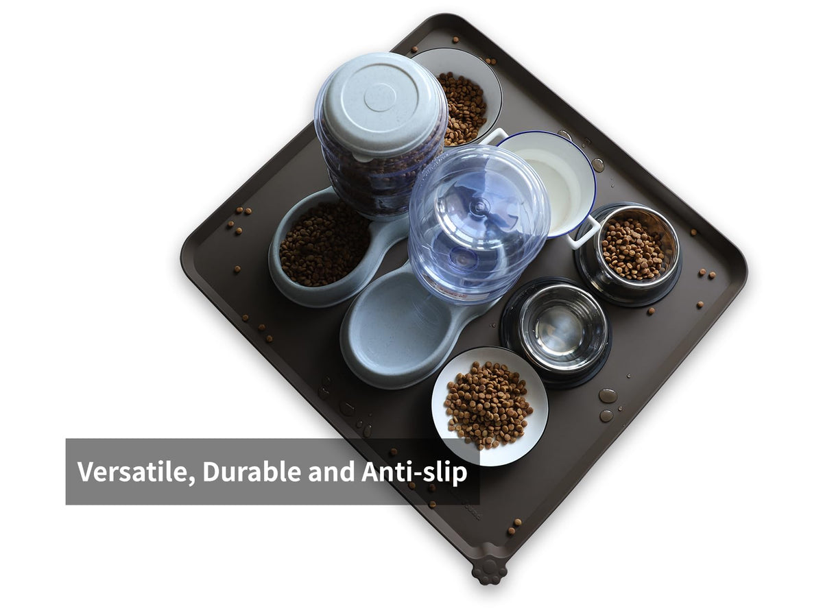 XX Large Silicone Pet Food Mats Tray (28" x 26" / Coffee)