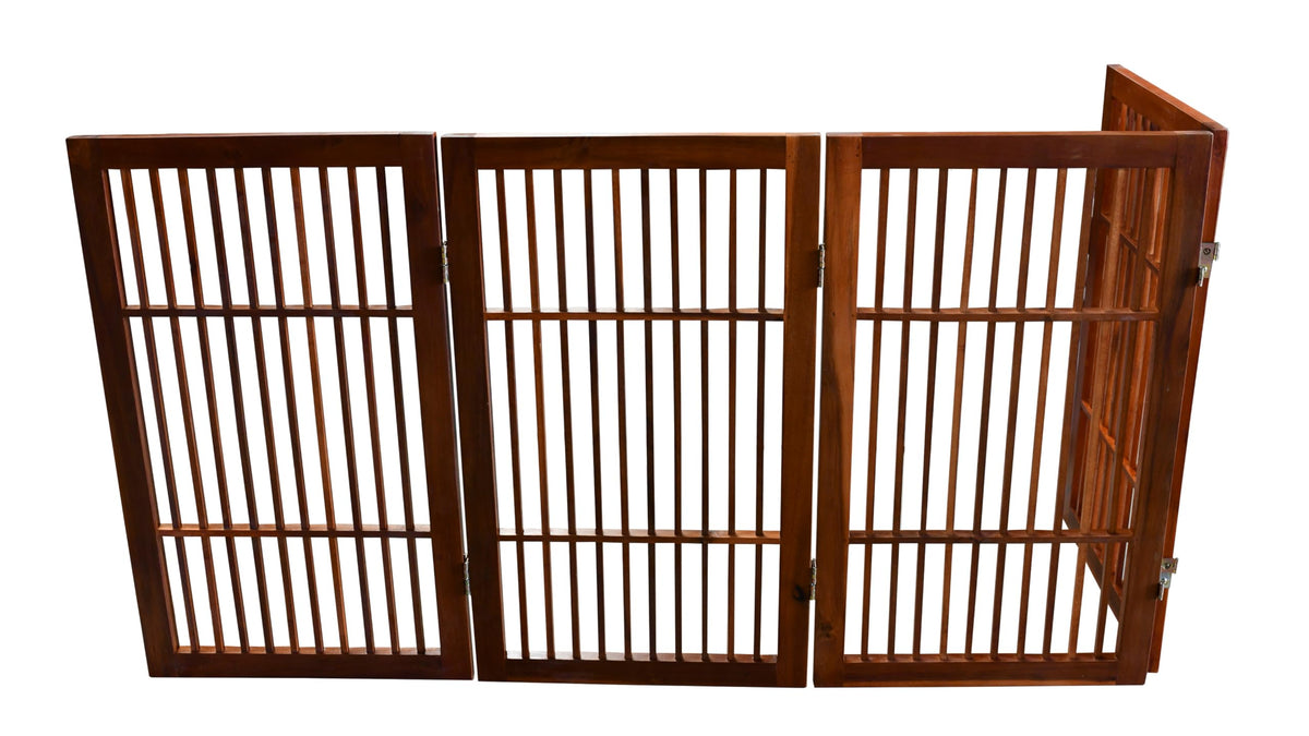Pet Dog Gate Freestanding (4 Panel 30" Tall / Brown Pet Gate)