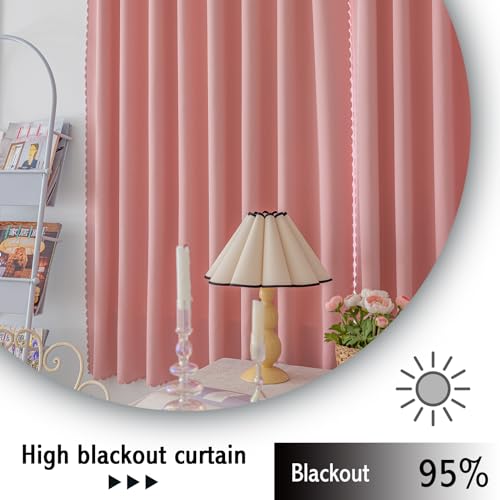 Magic Tape Stick on Curtains Blackout Curtains for Bedroom no Drillng Self Adhesive Curtain no Rod Small Window (Pink / 35"W x 40"L (Pack of 2))