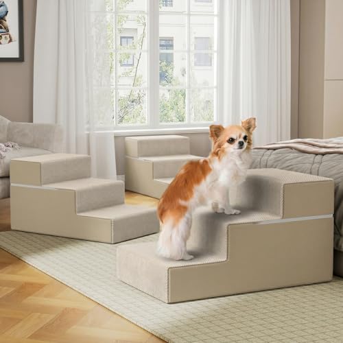 Large Dog Stairs for High Beds (Beige / 3 Steps (18" High))