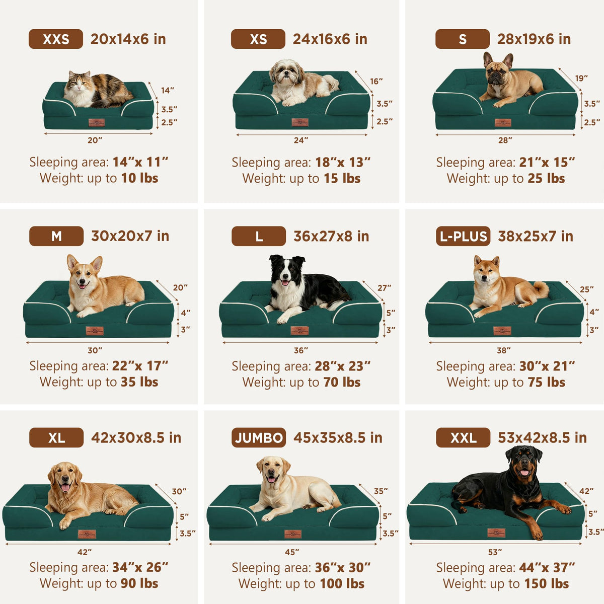 Waterproof Orthopedic Dog Beds for Extra Large Dog (45.0"L x 35.0"W x 8.5"Th / Emerald)