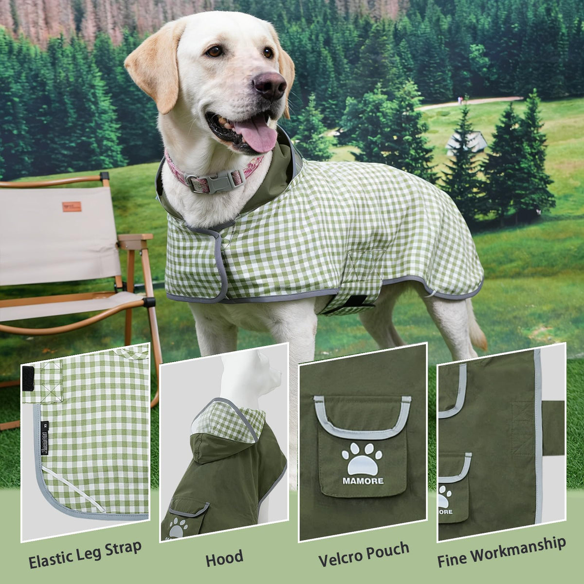 Waterproof Dog Raincoat Reversible (Forest Green / Medium(13-22lb))