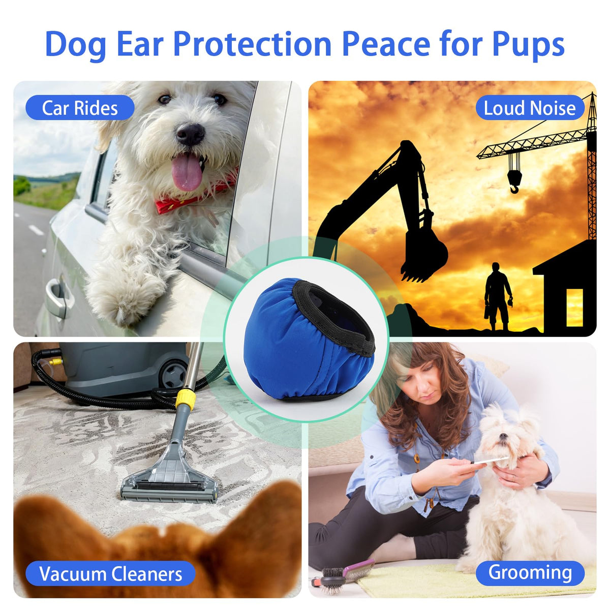 Dog Ear Cover for Noise & Anxiety (Blue / Large (Head: 15.7"–21.7"/40-55cm))
