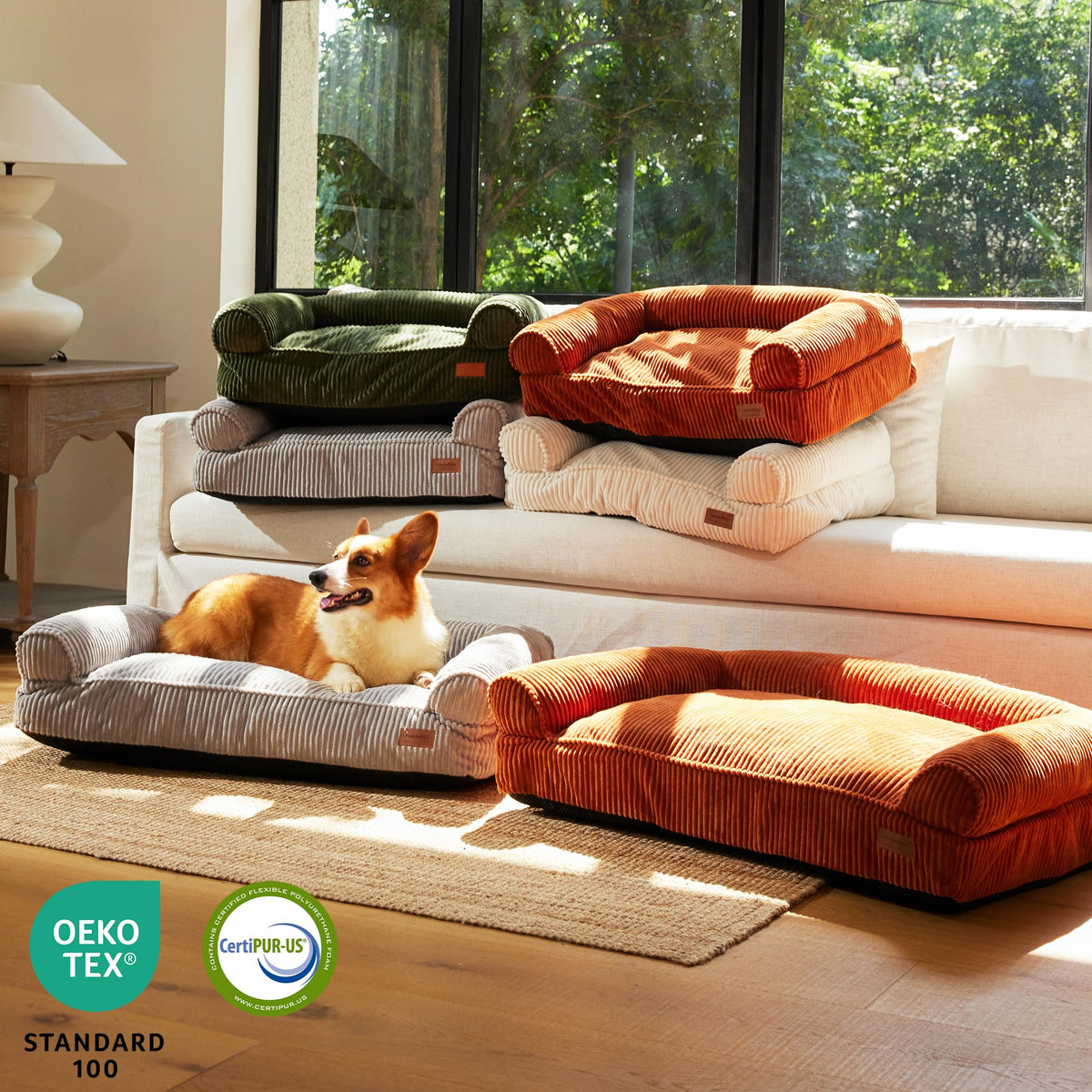 Cute Dog Bed Thickened Orthopedic Dog Sofa (Orange / 36.6"Lx25"Wx10"Th)