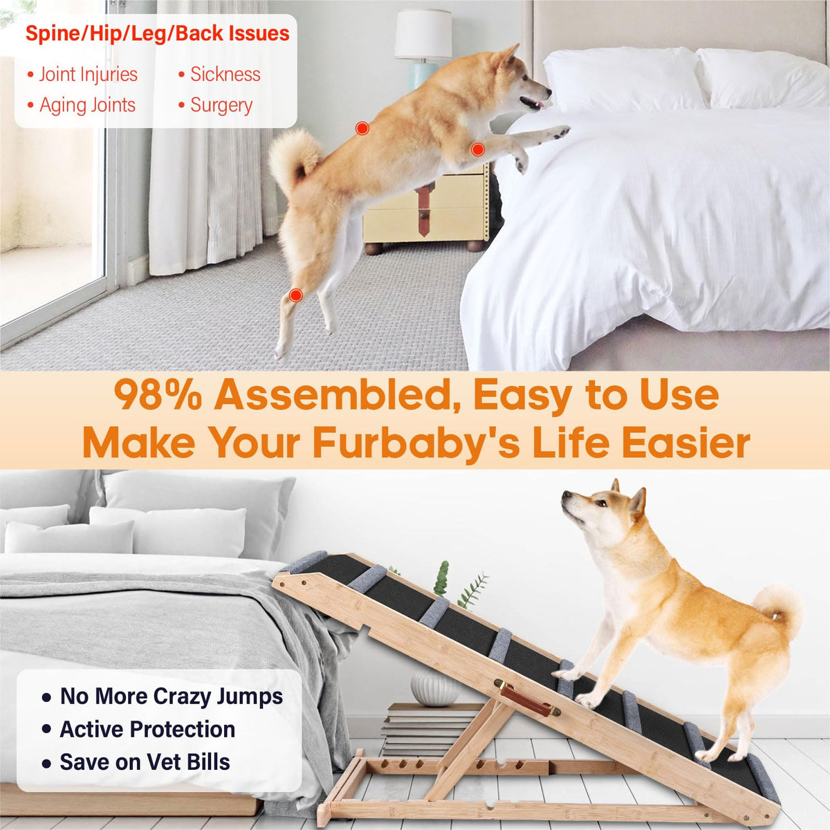 Dog Ramp for Bed (Black / Extra Large)