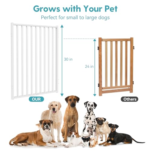 Freestanding Dog Gate with Door for Indoor & Outdoor (Brown / 【4 Panels with Door】104"W×30"H)