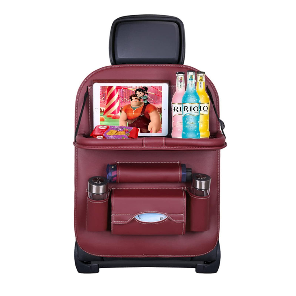 Car Back Seat Organizer with Foldable Table Tray (2 Pack / Wind Red)