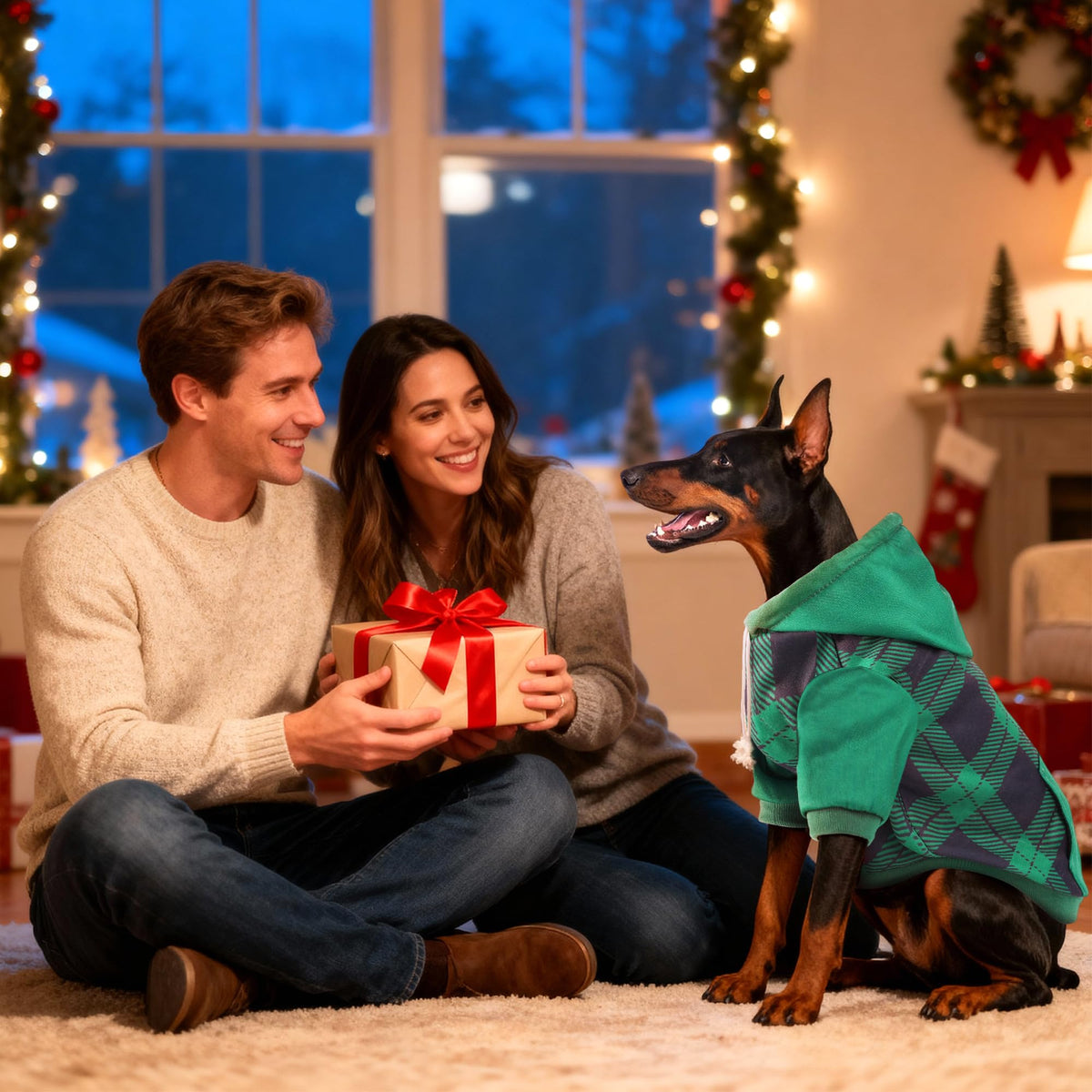Dog Basic Hoodie Soft Dog Clothes Cold Weather Sweaters for Medium Large Dogs Cozy Fabric Warm Sweatshirt with Leash Hole for Boys (Green Plaid / L (Back: 20.47",Chest: 28.35",20-35lbs))