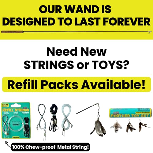 Forever Stick Cat Wand Toy with 9 Feather Refills (Forever Stick and 9 Feather Toys)