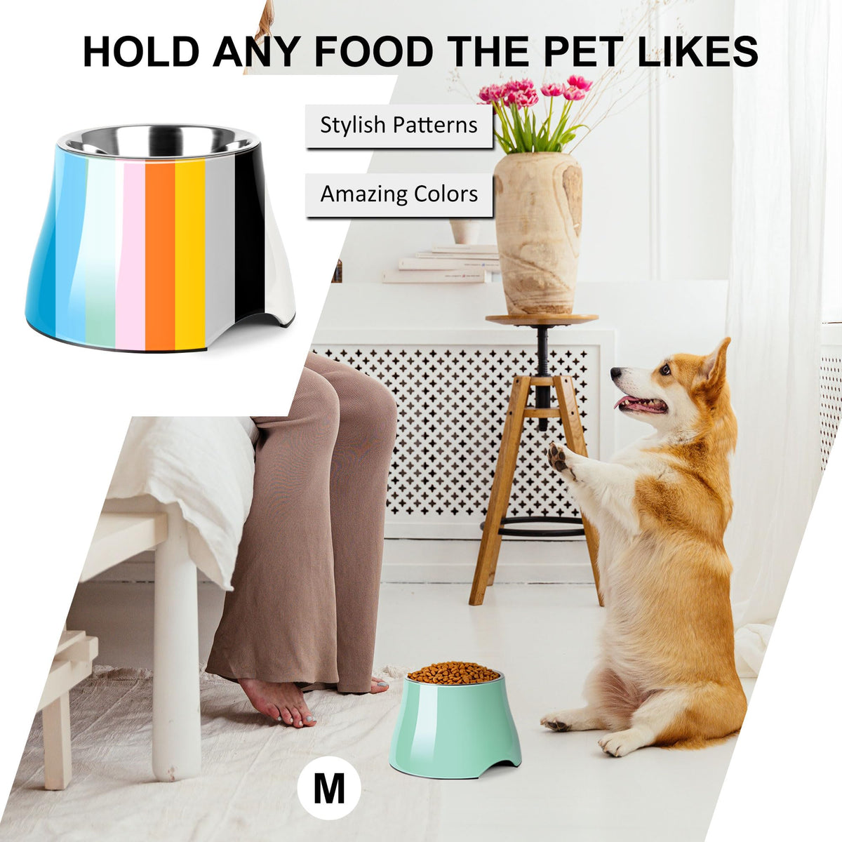 Dog Bowls Cone Friendly Non Slip Single Dog Bowl with Stainless Steel Inner (Medium(2 Cups) / Mint Green)