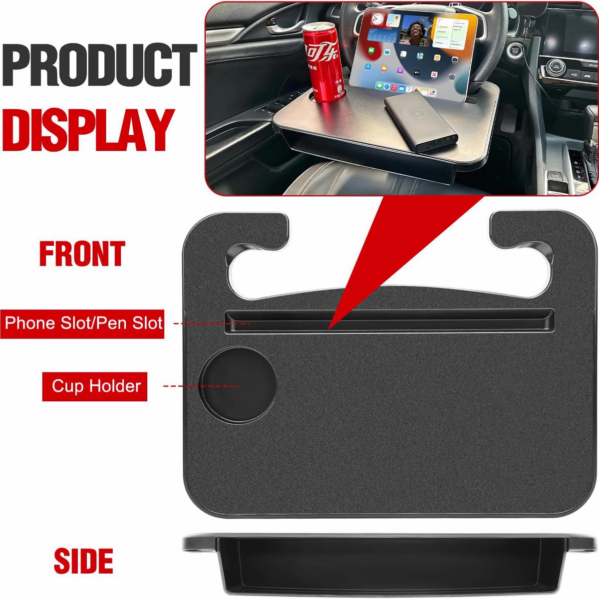 2-in-1 Car Steering Wheel Desk & Seat Gap Organizer Tray (Steering Wheel Tray)