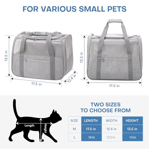 JUNGYOUN Premium Cat Carrier (Grey / 18.0"L x 12.0"W x 14.0"H)