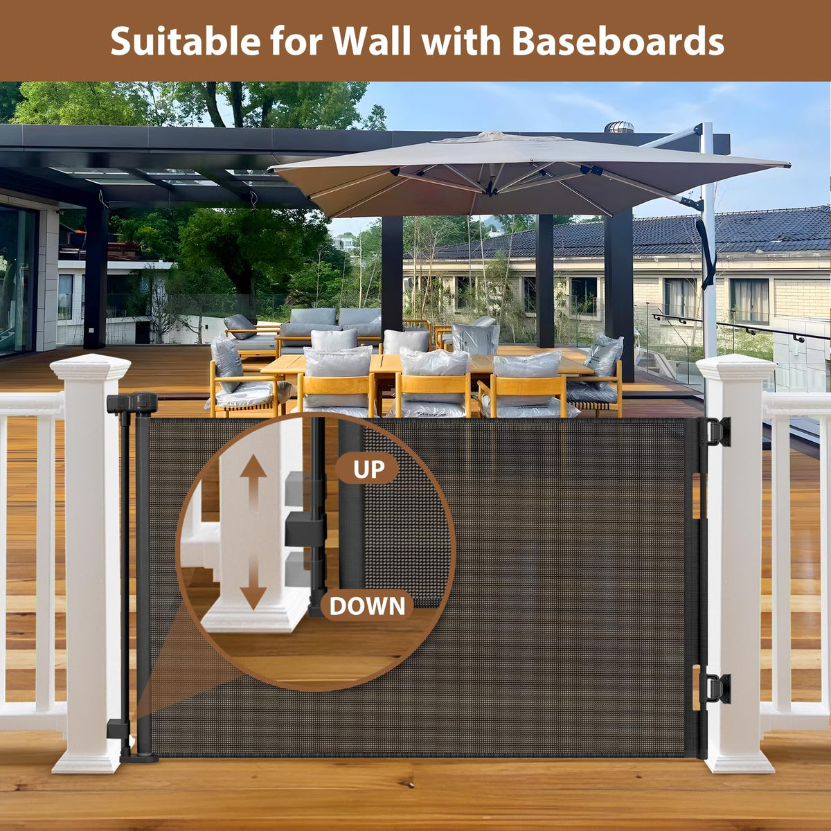 Weatherproof Outdoor Retractable Gate for Dogs (Black / 35" X 55")