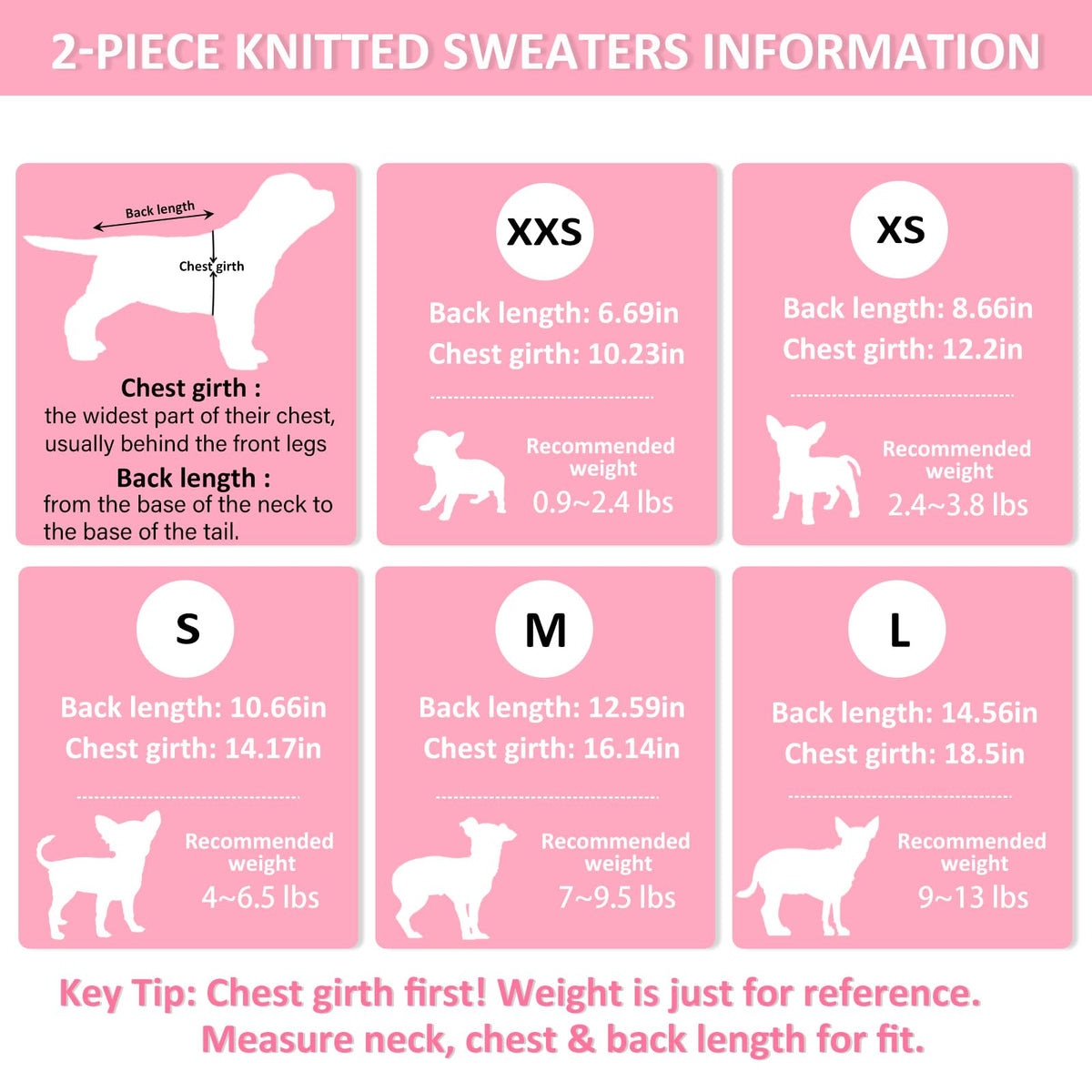 2 Pack Dog Sweaters for Small Dogs (Large / Rose-Pink)