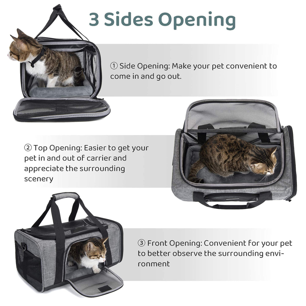 TSA & Airline Approved Soft Pet Carrier for Cats (17.7"L x 11.0"W x 8.3"H / 1.0 Grey)