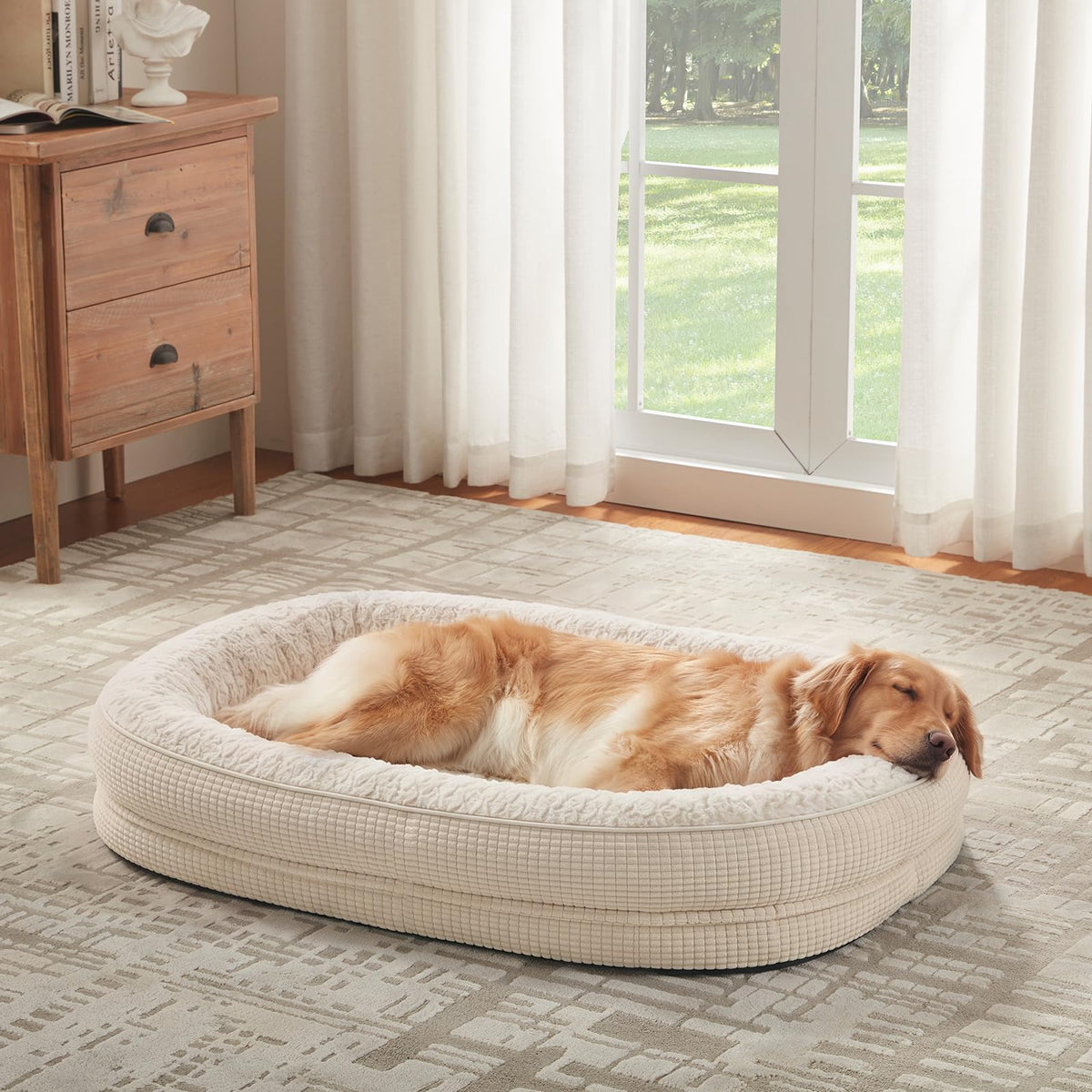 Orthopedic Dog Bed for Large Dogs (Beige / 35"l X 25"w X 7.0"th)