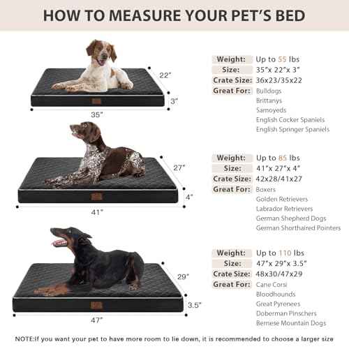 Orthopedic Waterproof Large Dog Bed for Crate Cozy Sleep (black / 35"L x 22"W x 3"Th)