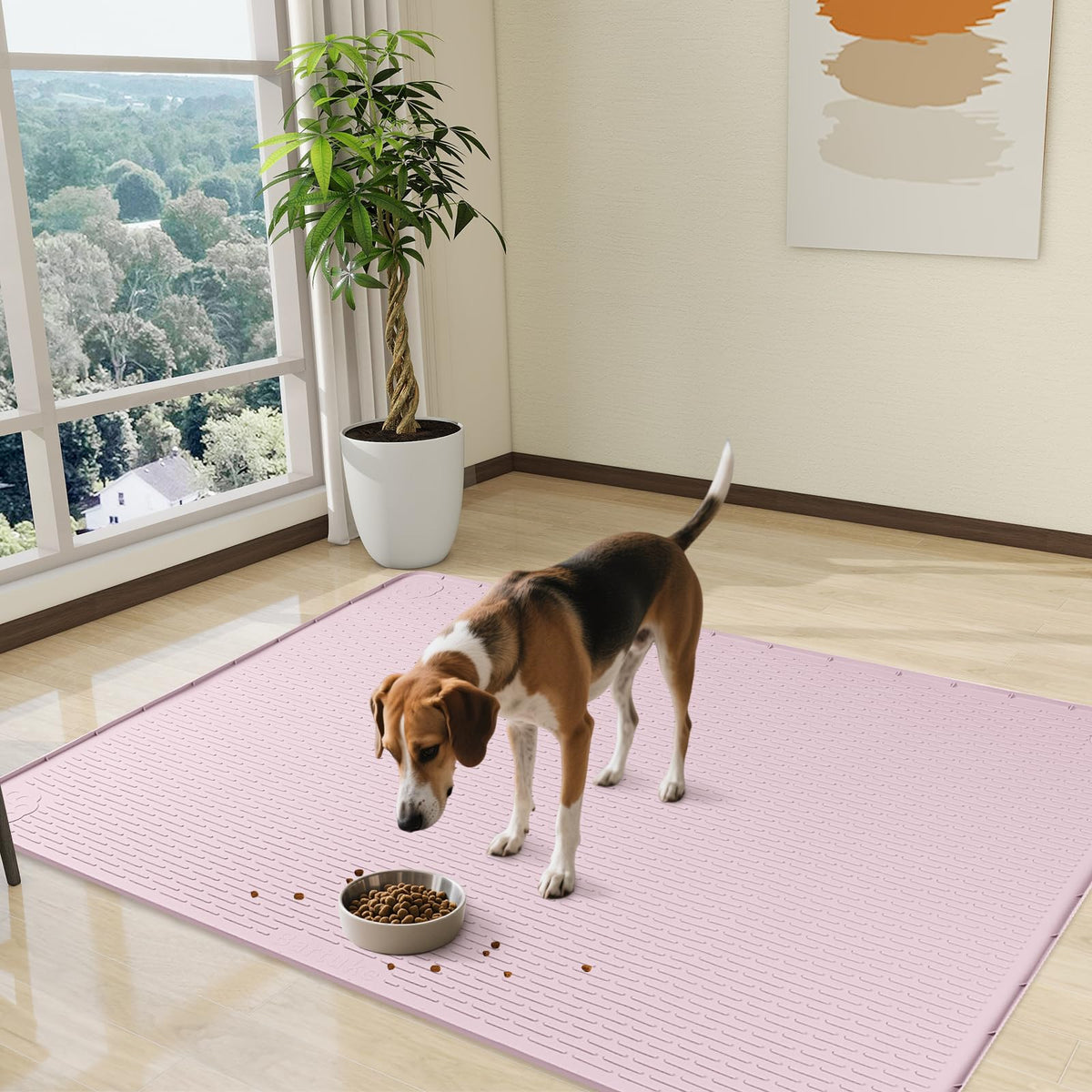Dog Food Mat 50''x35'' Extra Large Dog Mat for Food and Water (50"L x 35"W / Pink)