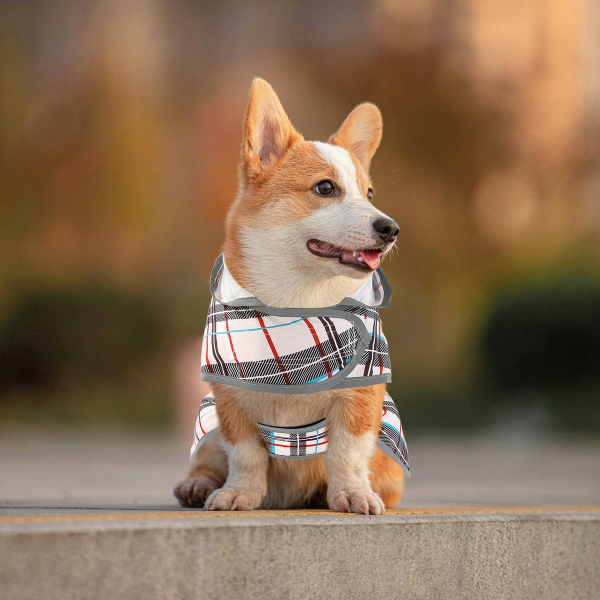 Dog Raincoat for Medium Dogs Waterproof Jacket Hooded Rain Coats with Reflective Strips Leash Hole & Poncho Adjustable Fit (Khaki Plaid / Medium)