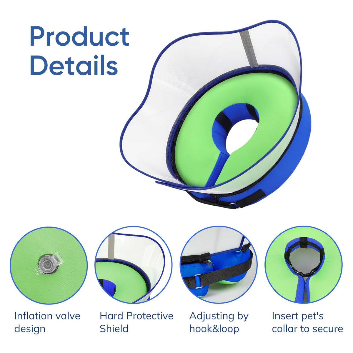 Raised Inflatable Dog Cone Collar to Stop Licking (Smooth Green / XXL(Neck 18.5"-23.5"))