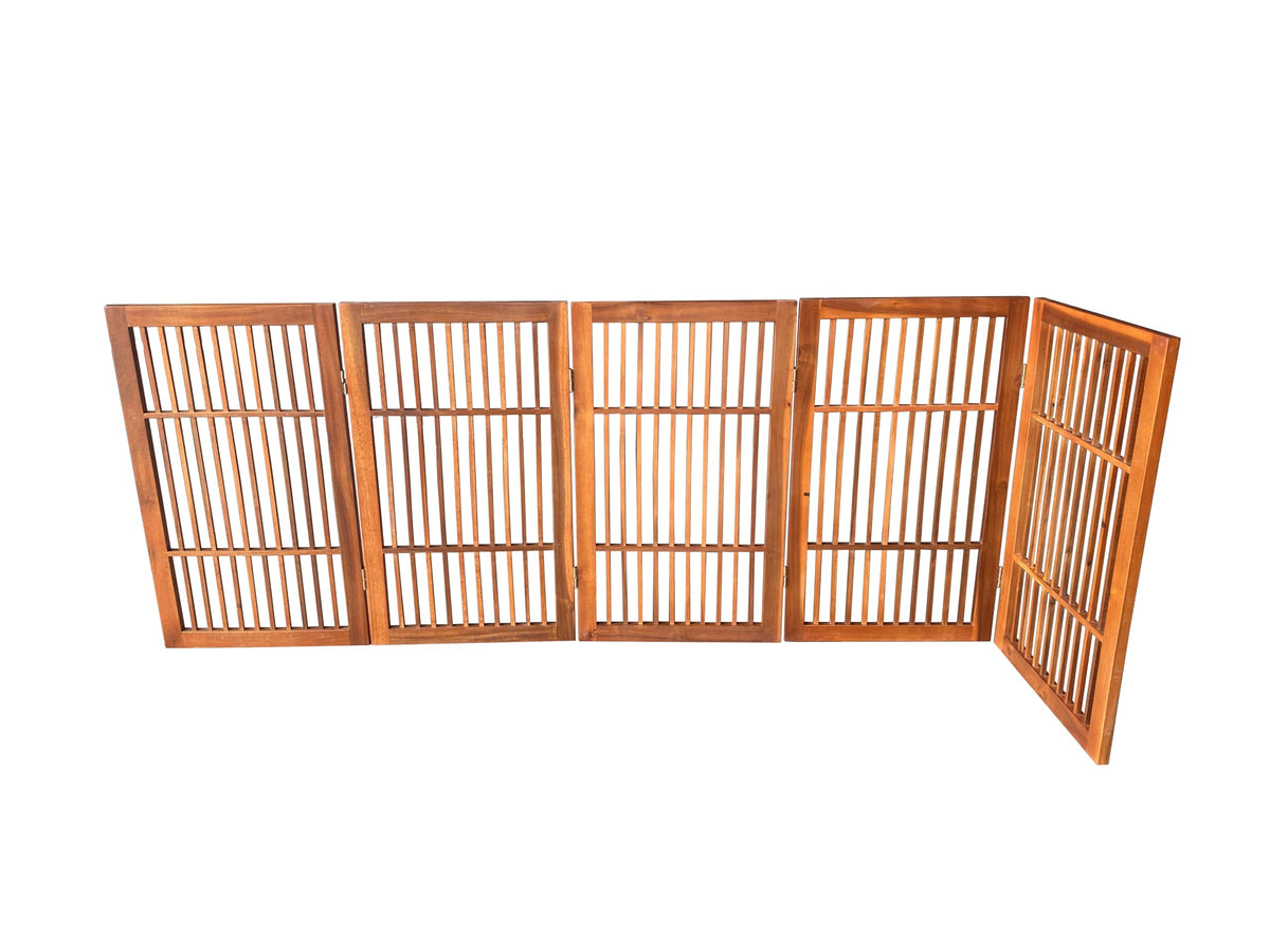 Pet Dog Gate Freestanding (5 Panel 30" Tall / Brown Pet Gate)