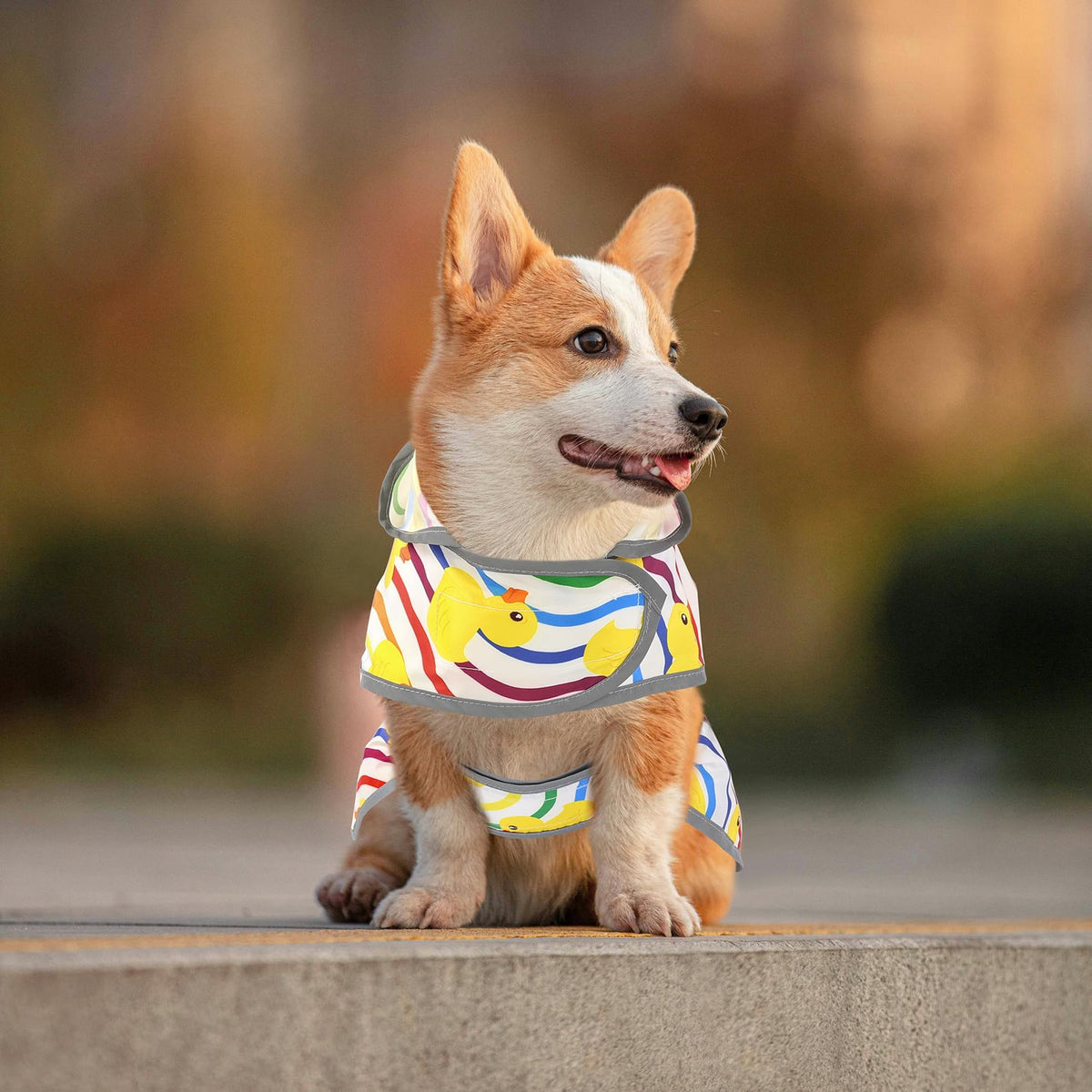 Dog Raincoat for Large Dogs Waterproof Jacket Hooded Rain Coats with Reflective Strips Leash Hole & Poncho Adjustable Fit (Rainbow Ducks / X-Large)