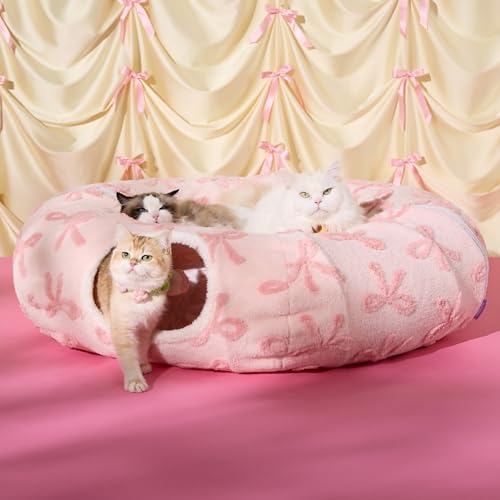 Lesure Donut Cute Jacquard Large Cat Tunnel Bed Kitten Toys for Dog Bunny (large (39.5"L x 39.5"W x 10"H) / Bow Pink Taffy)